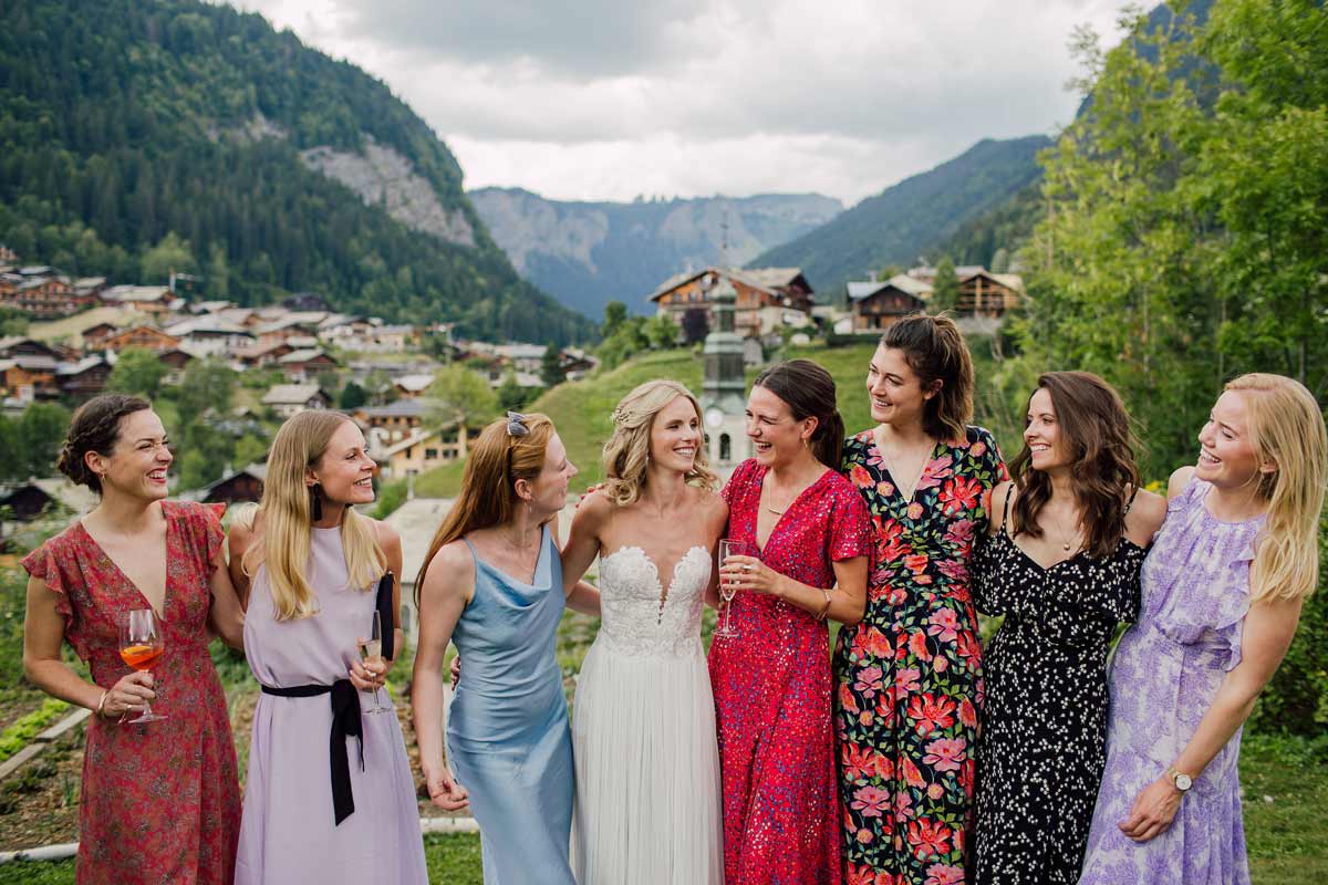 bride and her bridesmaids in a wedding at Morzine French Alps