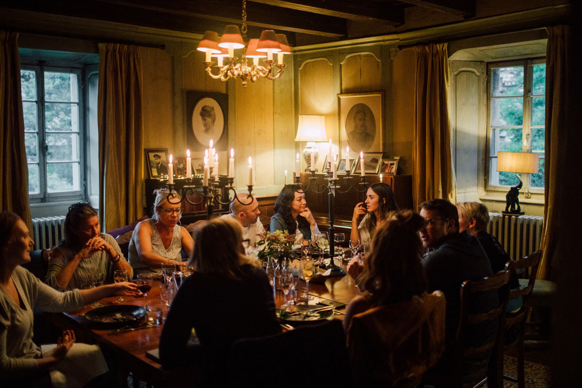 Cozy candle lit dinner at the yoga retreat in Morzine