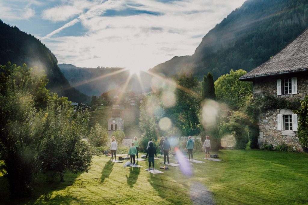 yoga class on a retreat at the french alps